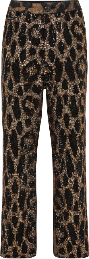 Philipp Plein Crystal-Embellished Leopard Jeans