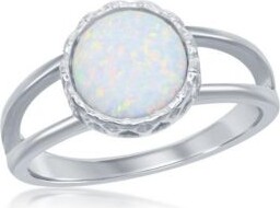 Caribbean Treasures Sterling Silver Round White Inlay Synthetic Opal Open Band Ring