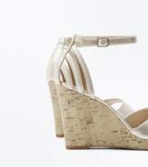 Thumbnail for your product : New Look Wide Fit Gold Cage Back Cork Wedges