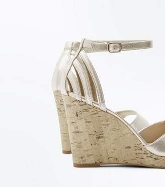 New Look Wide Fit Gold Cage Back Cork Wedges