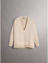 Thumbnail for your product : Burberry Cut-out V-neck Wool Cashmere Sweater, White
