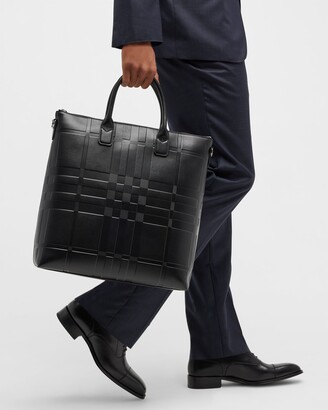 Leather Checked Tote Bag in Black - Burberry