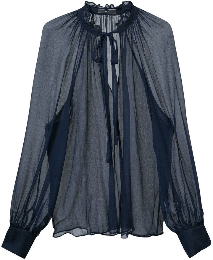 navy blue sheer blouse