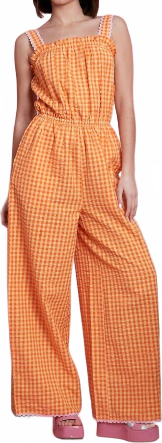 Neon Rose Elma Jumpsuit In Orange Gingham