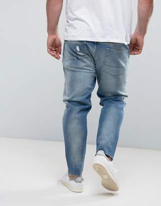 ASOS Design Plus Slim Jeans In Vintage Mid Wash With Abrasions