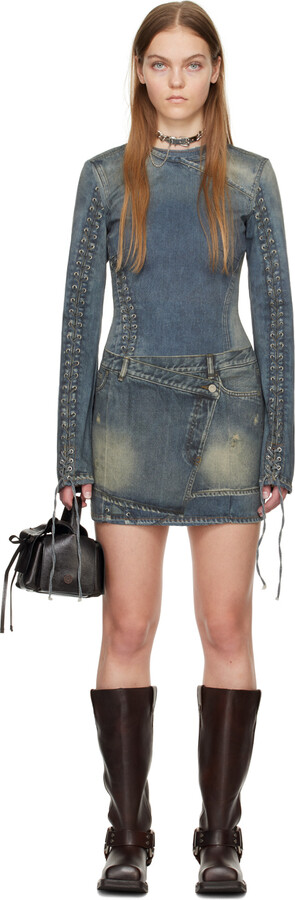 Acne Studios Coated Mini Denim Dress - ShopStyle