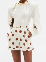 Thumbnail for your product : Halpern High-rise Polka-dot Linen-blend Shorts - White Gold