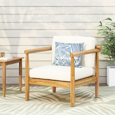 Dovecove Wood Club Chair With Water- Cushions In Elegant Cream + Brown, 28"W X 28.33"D 26"H Taupe