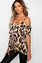 Thumbnail for your product : boohoo Leopard Print Woven Cold Shoulder Top