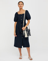 Thumbnail for your product : Monsoon Tina Midi Dress in Linen and Organic Cotton Blue