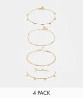 Thumbnail for your product : ASOS DESIGN pack of 4 anklets with fine curb chain and crystal disc charms in gold tone