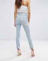 Thumbnail for your product : ASOS Design Farleigh High Waist Slim Mom Jeans In Beech Light Stonewash With Busted Knees And Chewed Hems