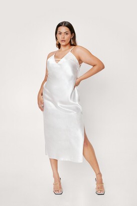 Nasty Gal Womens Plus Size Strappy Slit Cami Midi Dress - White - 18, White