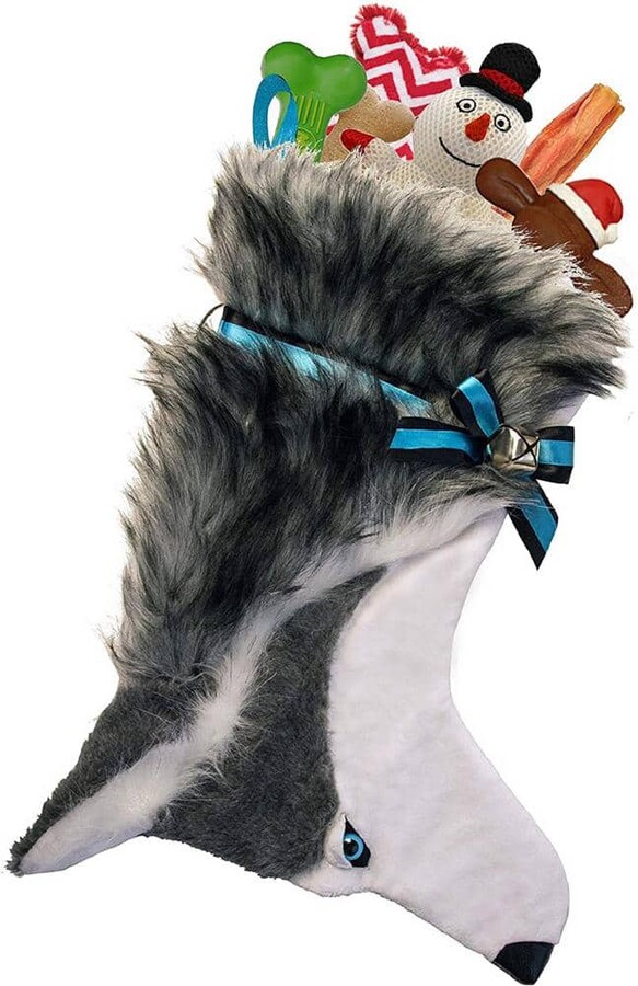 Pronk! 22 in. Long Hair Husky Dog Faux Fur Christmas Stocking