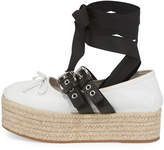 Thumbnail for your product : Miu Miu Ankle-Wrap Platform Espadrille Flat, Bianco/Nero