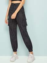 Thumbnail for your product : Shein Plaid Print Side Flap Pocket Cargo Pants