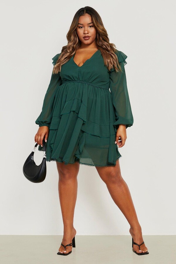 long sleeve plunge skater dress