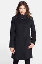 Thumbnail for your product : Cinzia Rocca Leather Trim Stand Collar Wool Coat