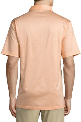 Peter Millar Lisle-Knit Thin-Stripe Polo Shirt, Orange