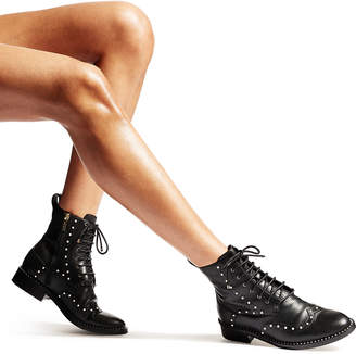 Jimmy Choo HANAH FLAT Black Smooth Leather Boots with Pearl Detailing