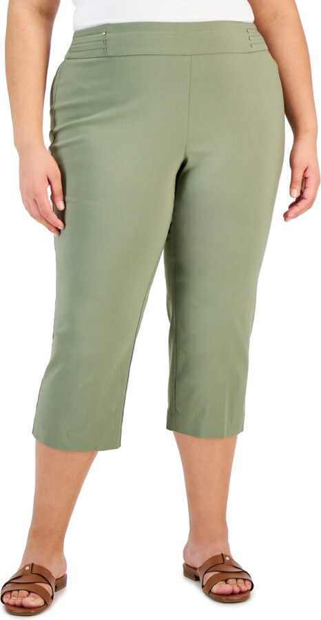 JM Collection Plus Size Tummy Control Pull-On Capri Pants, Created for  Macy's - ShopStyle