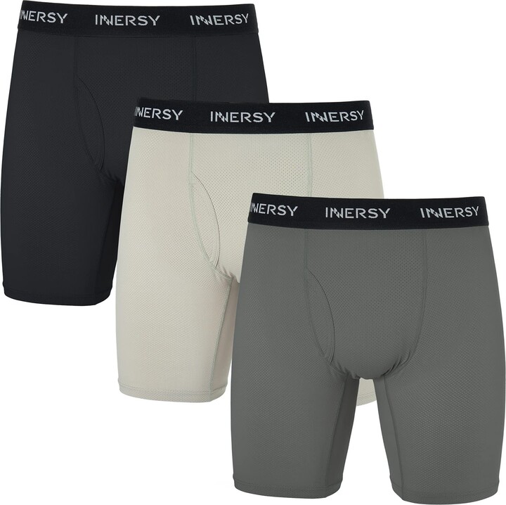 INNERSY Mens Boxer Shorts Fly Fronts Trunks Underwear Anti Chafing Long ...