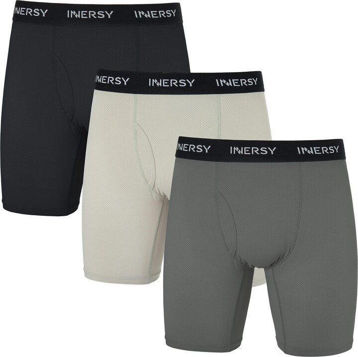 INNERSY Mens Boxer Shorts Fly Fronts Trunks Underwear Anti Chafing Long