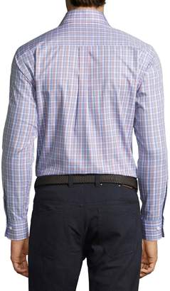 Peter Millar Crown Alpine Plaid Cotton Shirt, Purple
