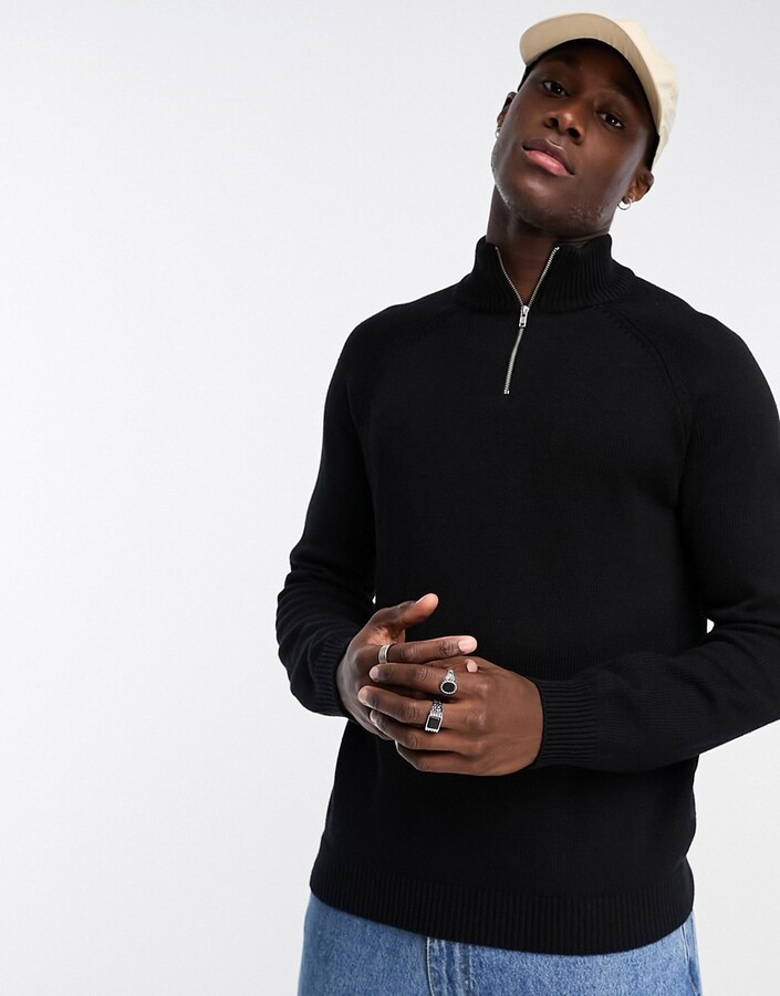 ASOS DESIGN midweight half zip cotton sweater in black