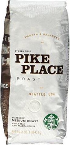 Starbucks Whole Bean Coffee, Pike Place Roast, 1 Lb Bag 11017854