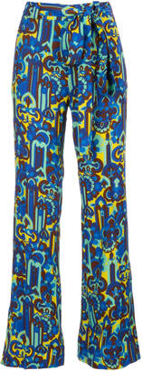 La DoubleJ Slit Printed Waist-Tie Crepe Pants