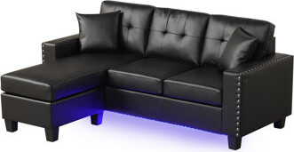 Wrought Studio Sorenza PVC Reversible Sectional Sofa Chaise With LED Light