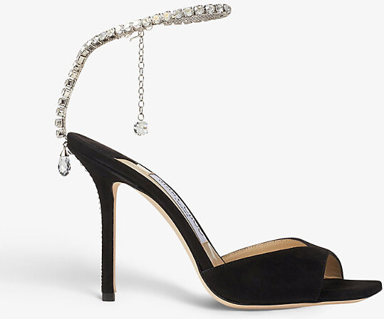Jimmy Choo Womens Black/Crystal Saeda Crystal-Embellished Suede Courts Eur 37.5 / 4.5 Uk Women