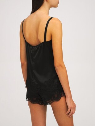 Dolce & Gabbana Lace Trimmed Stretch Silk Satin Camisole in Black