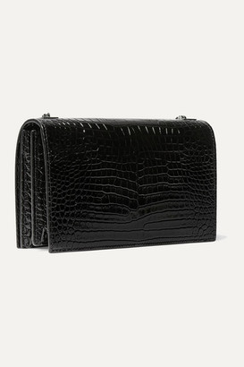 Saint Laurent Croc-effect Patent-leather Shoulder Bag - Black