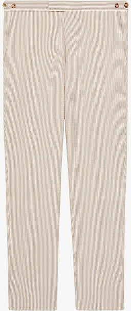 Reiss Mens Oatmeal White Bay Slim-Fit Straight-Leg Striped Stretch-Cotton Trousers 30
