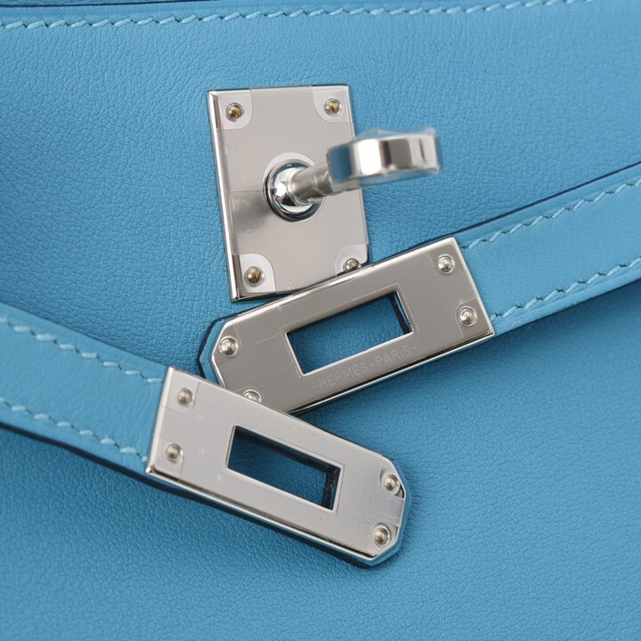HERMES PHW Kelly 25 2way Shoulder Bag Handbag Epsom Leather Bleu Glacier  Blue