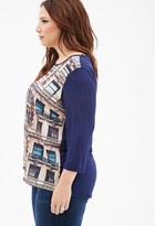 Thumbnail for your product : Forever 21 FOREVER 21+ Plus Size Woven-Paneled Window Print Top