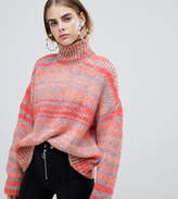Thumbnail for your product : Bershka multi stripe knitted roll neck jumper in multi