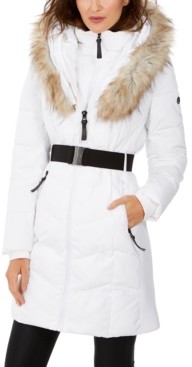 calvin klein chevron faux fur coat