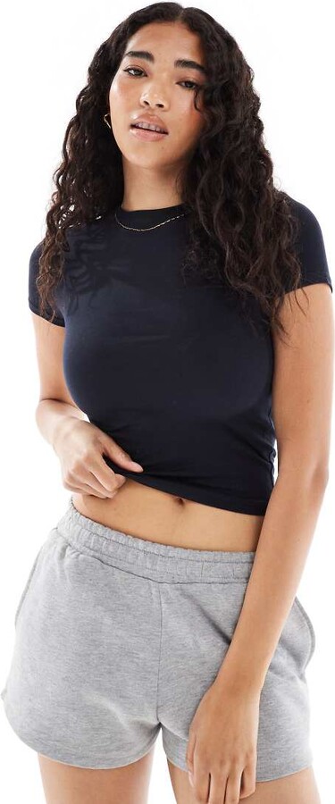 Miss Selfridge sculpted short sleeve tee in navy