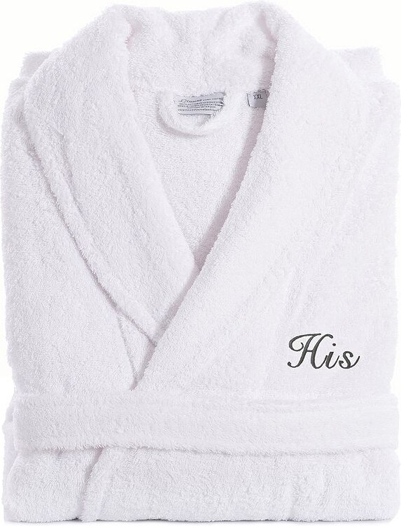 Linum Home Textiles Men's Turkish Cotton Embroidered Cursive ''His'' Terry Bathrobe