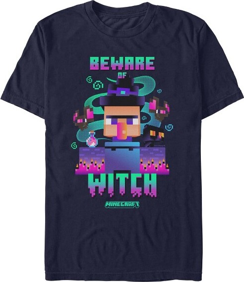 Minecraft MensMinecraftBewareOfWitchAndBatsPixelArtTShirt-NavyBlue-Large