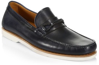 Saks Fifth Avenue COLLECTION BY MAGNANNI Braided Loop Cross Strap Leather Boat Shoes
