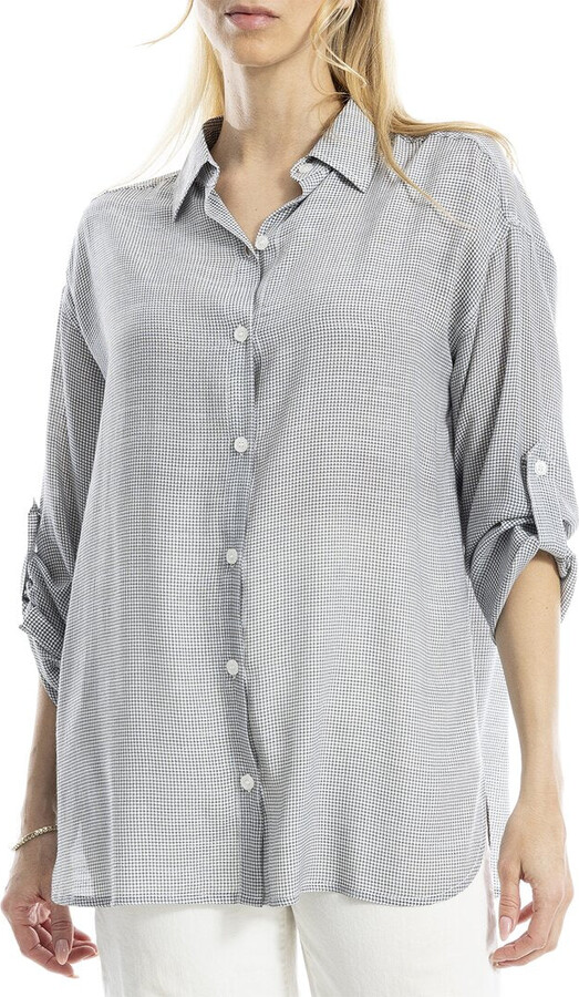 Max Studio Roll Tab Oversized Button Front Shirt