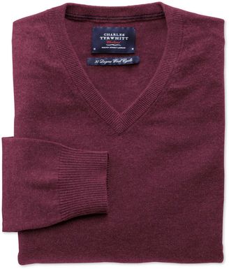 Charles Tyrwhitt Wine Cotton Cashmere V-Neck Cotton/Cashmere Sweater Size XS