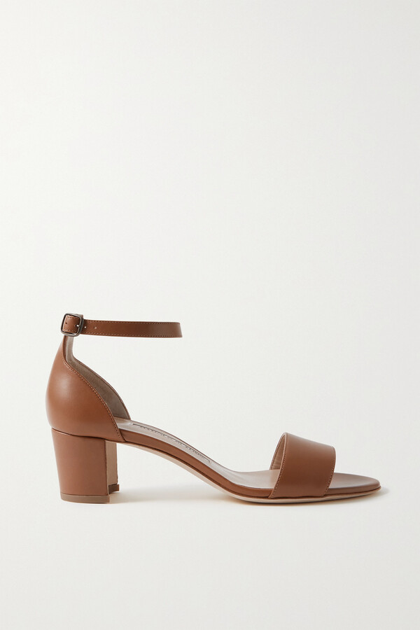 Manolo Blahnik Lauratomod 50 Leather Sandals - Brown - ShopStyle