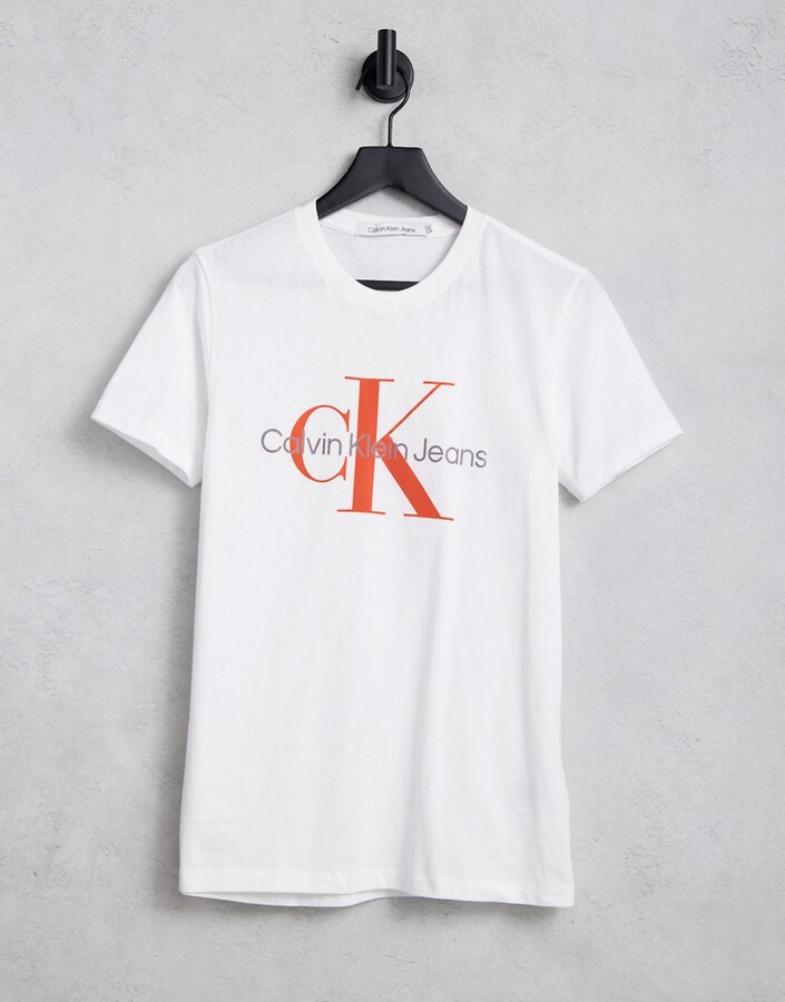 Calvin Klein logo t-shirt in white - ShopStyle