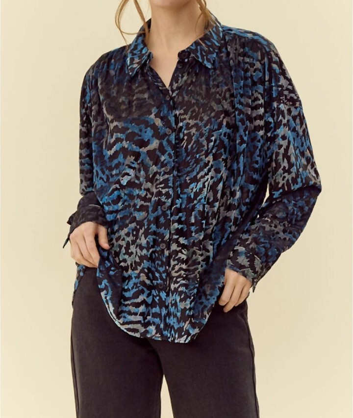 Jodifl Velvet Leopard Print Blouse In Teal