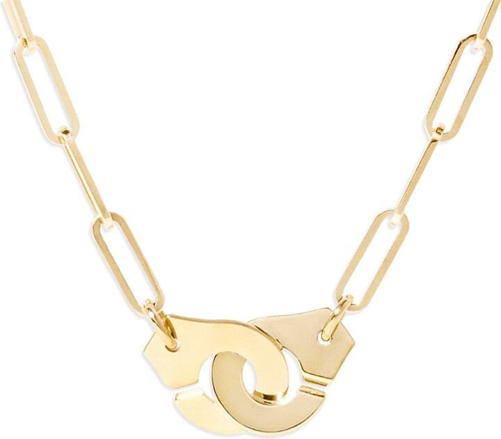 Dinh Van 18K Yellow Gold Menottes Handcuff Open Paperclip Link Chain Pendant Necklace, 17.32